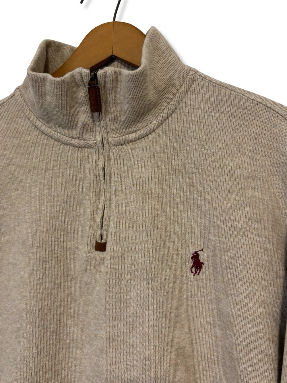 Polo Ralph Lauren Beige Quarter Zip Sweater with Burgundy Pony - Picture 2 of 5